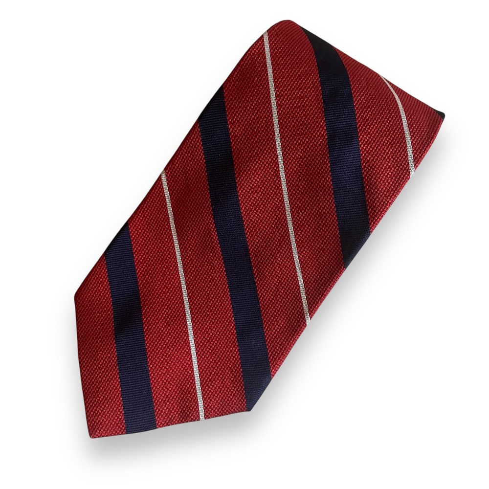 Lauren Ralph Lauren Striped 100% Silk Tie Red Navy White Wide Made in USA